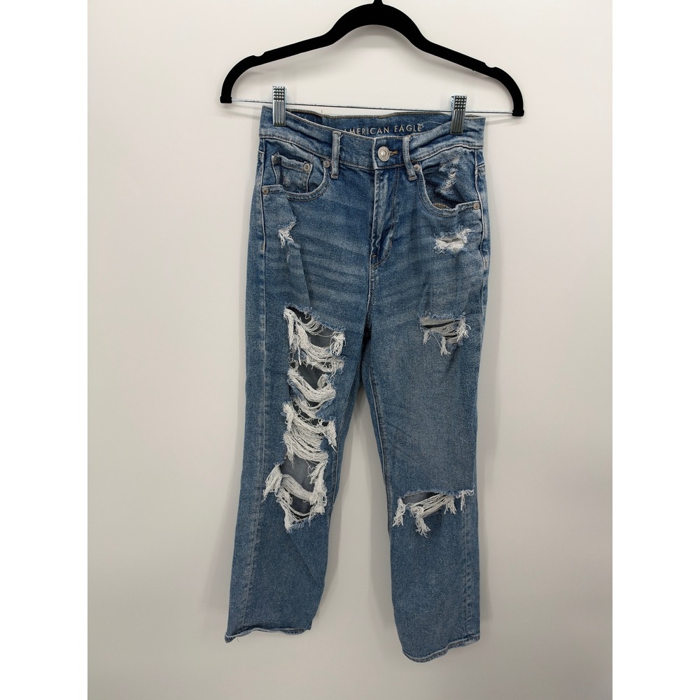 American Eagle Highest Rise 90s Boyfriend Distressed Jeans Medium Wash 0 Regular
